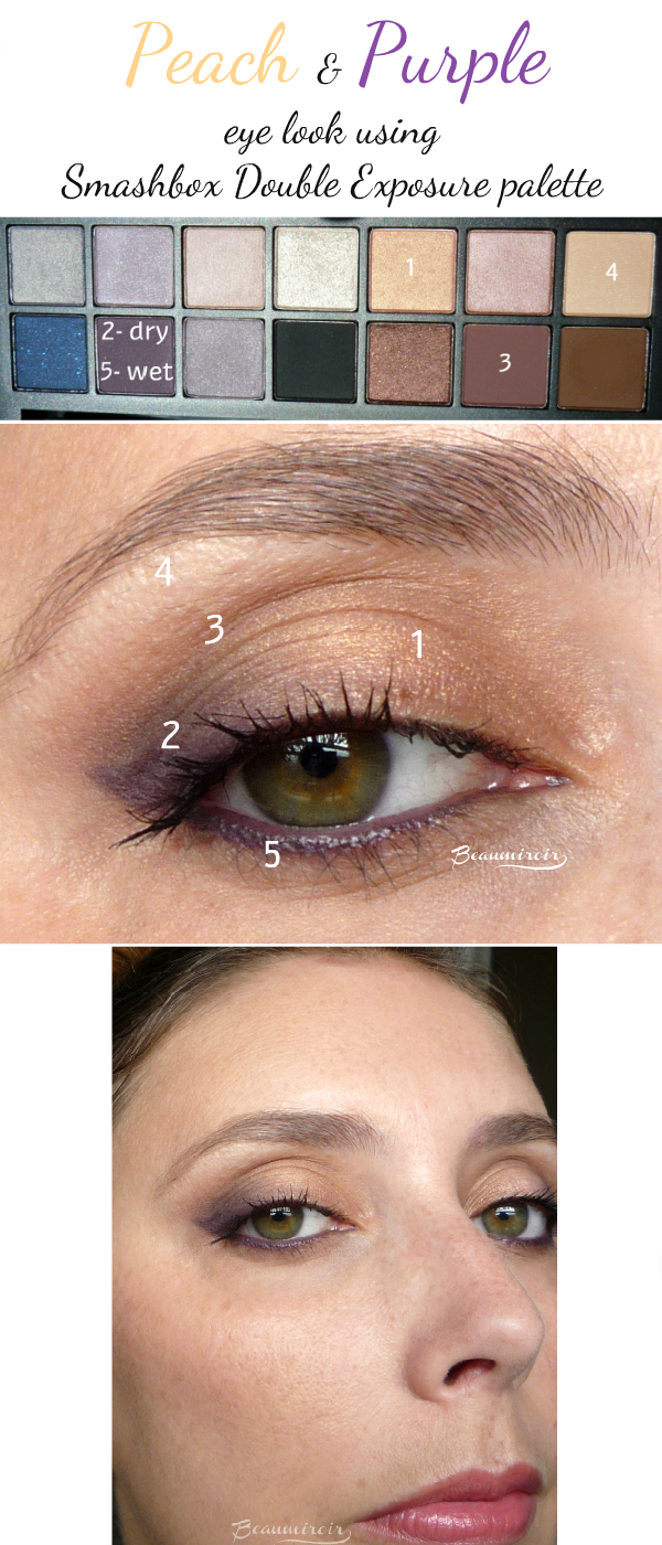 An easy peach & purple eye makeup look with Smashbox Double Exposure Palette - step by step tutorial using eyeshadows in orange, purple, plum