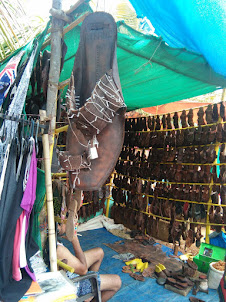 Kolhapur chappals and other leather footwear on sale at Anjuna beach Wednesday flea market.