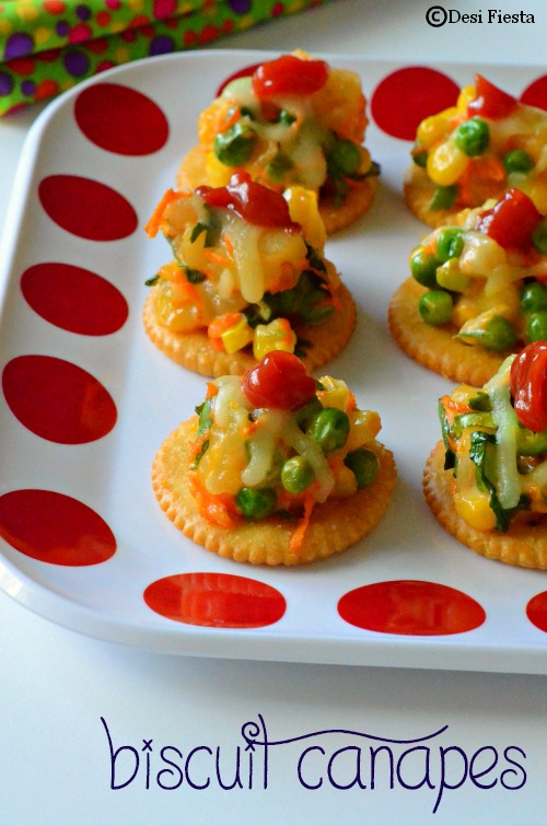 Desi Fiesta Biscuit Canapes With Vegetable Topping Monaco Canapes