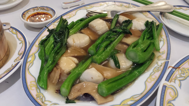 scallop, abilone, and Chinese greens