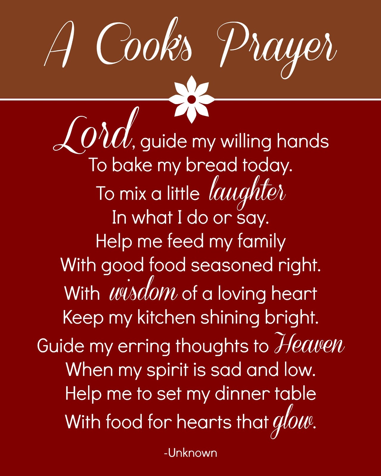 Simplicity Free Printable A Cook's Prayer