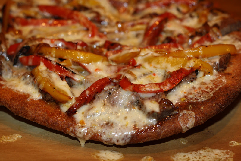 steak pizza with peppers and onions 35 minutes title=