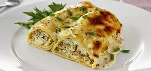 Cannelloni con Alcachofas y Pollo