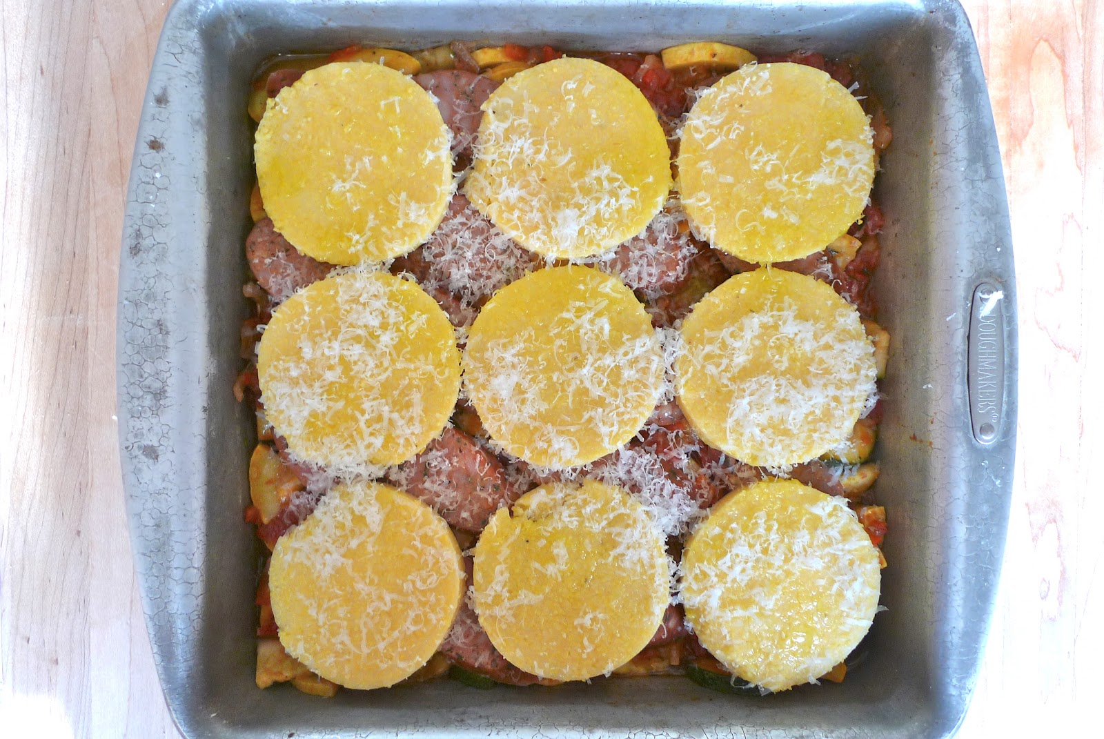 siriously delicious Easy Baked Polenta with Sausage and Vegetables