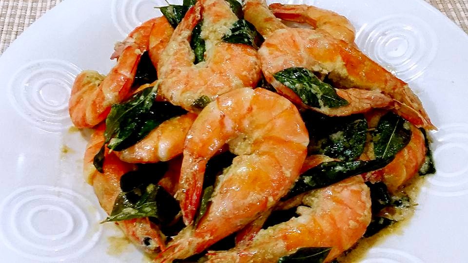 Creamy Butter prawns with egg floss by Nora Leong