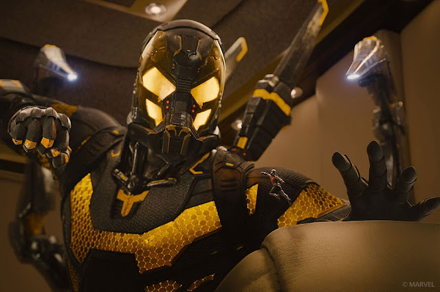 Yellowjacket, an antagonist that'd easily remind you of the villain in the first "Iron Man" film. YellowJacket Ant-Man movie still