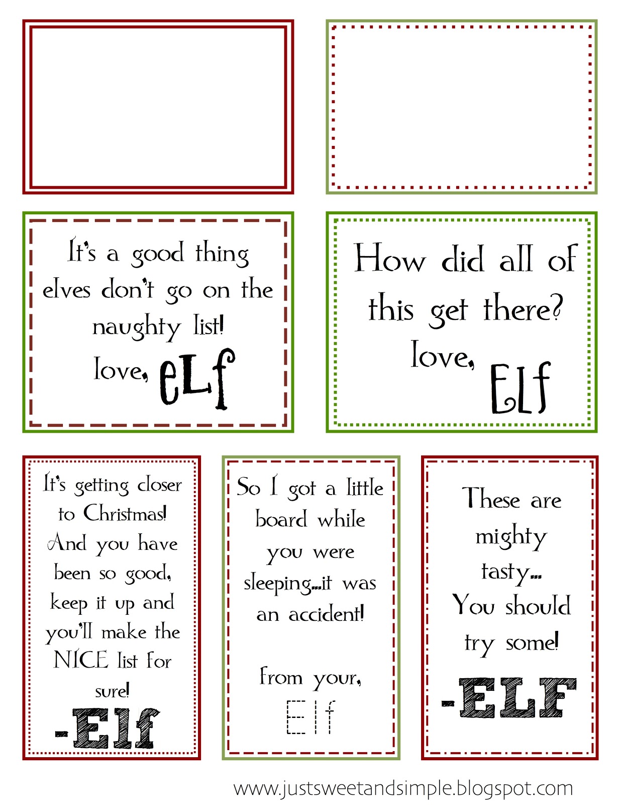 just Sweet and Simple Printable Elf on the Shelf Notes