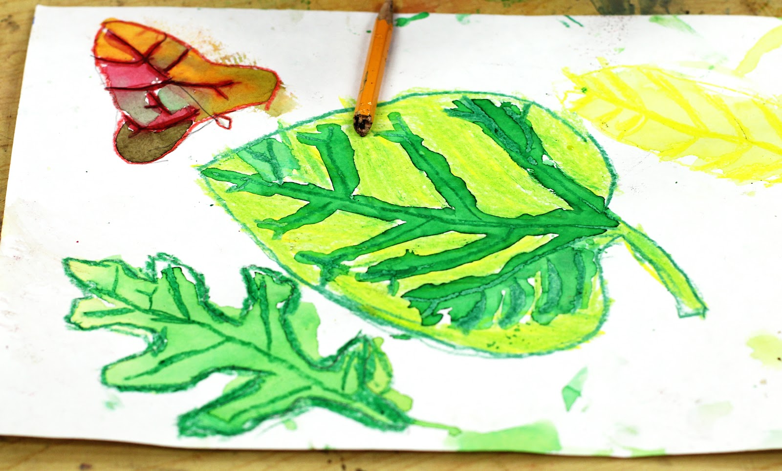 smART Class Fall Leaves Crayon Resist Paintings