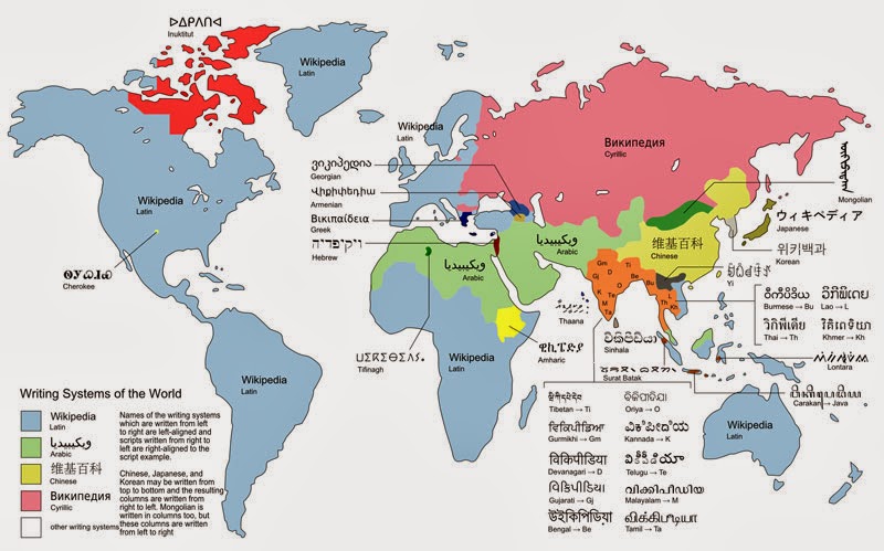 40 Maps That Will Help You Make Sense of the World - World Map of the Different Writing Systems