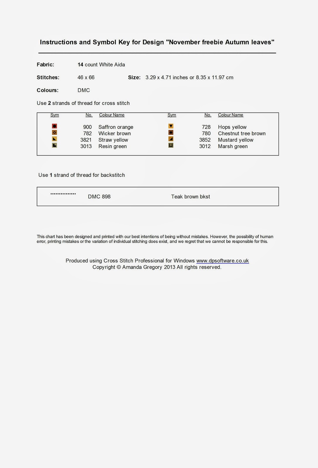 Autumn leaves free cross stitch chart | Amanda Gregory cross-stitch design