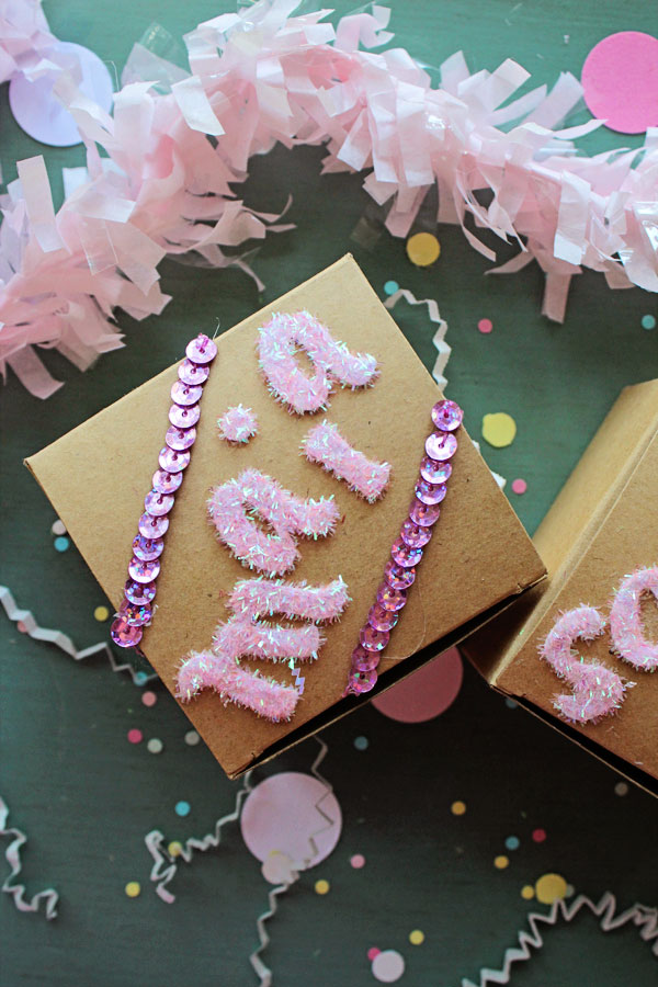 Icing Designs DIY glittered sticker treat boxes