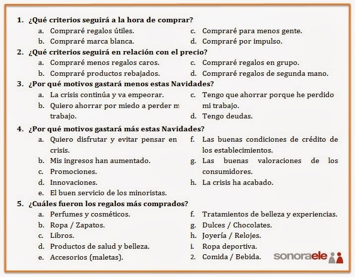 DELE B2 - PRUEBA 4 - TAREA 3 - OPCIÓN A (Encuesta consumo navideño)