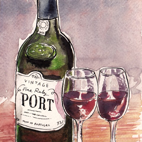 Ruby port bottle & glasses