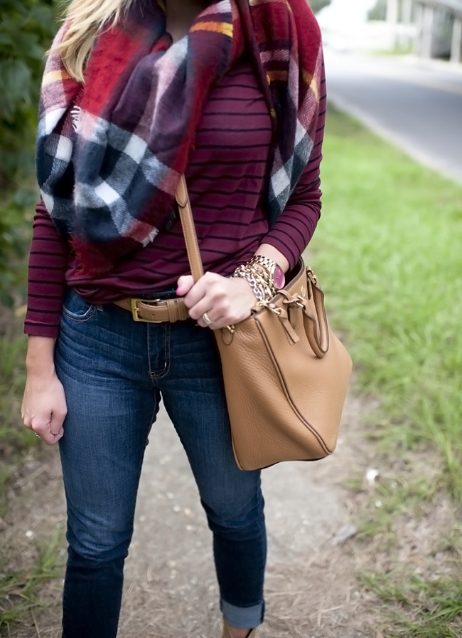 Outfit Wine Stripes with Fall Plaid