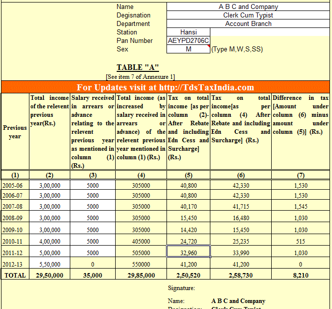 Income Tax Calculator F.Y.2012-13 In Excel