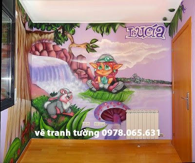 vẽ tranh tường phòng cho bé vẽ tranh tường phòng ngủ công chúa,cổ tích cho bé