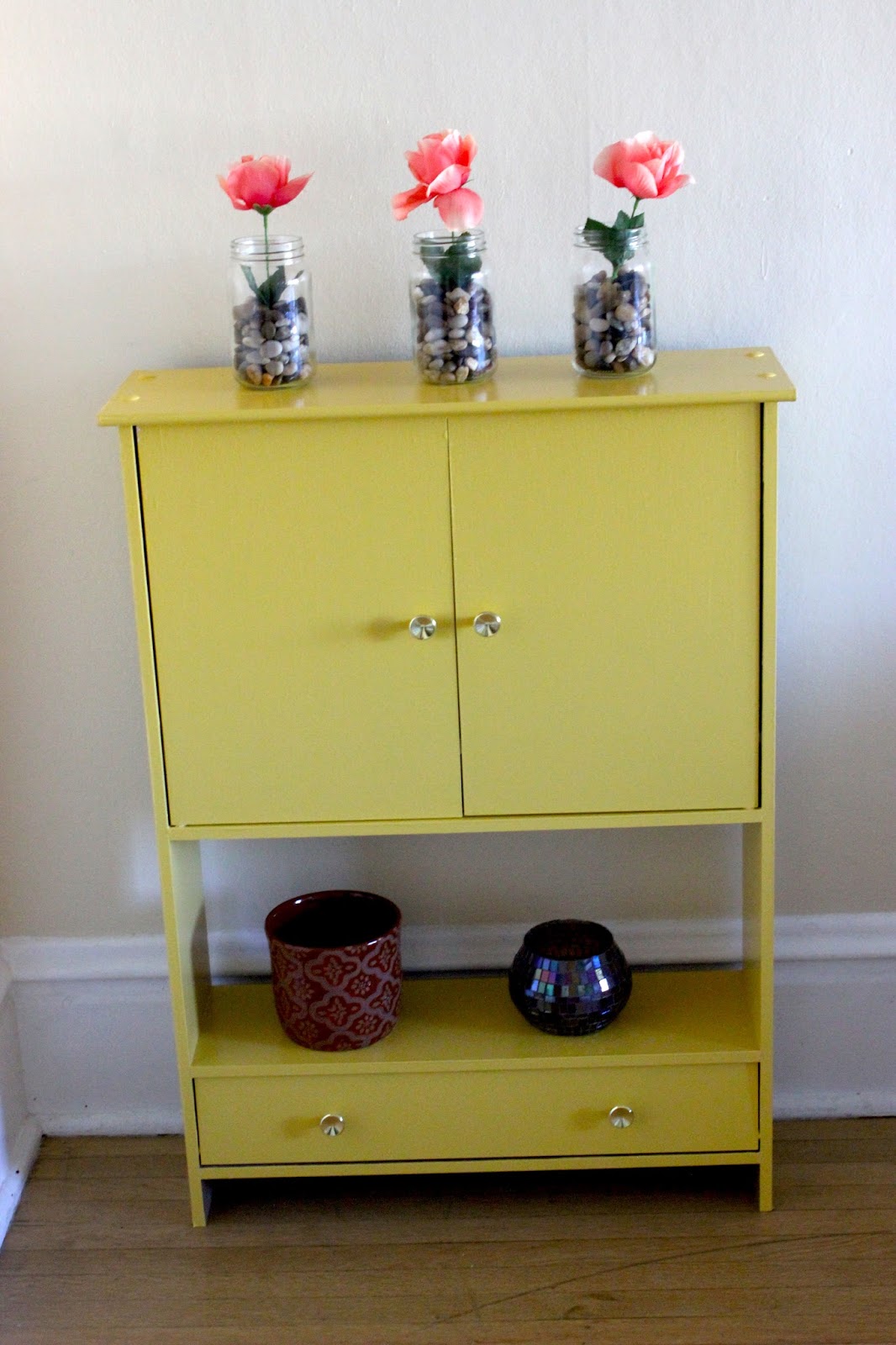 before and after furniture redo mustard yellow DIY