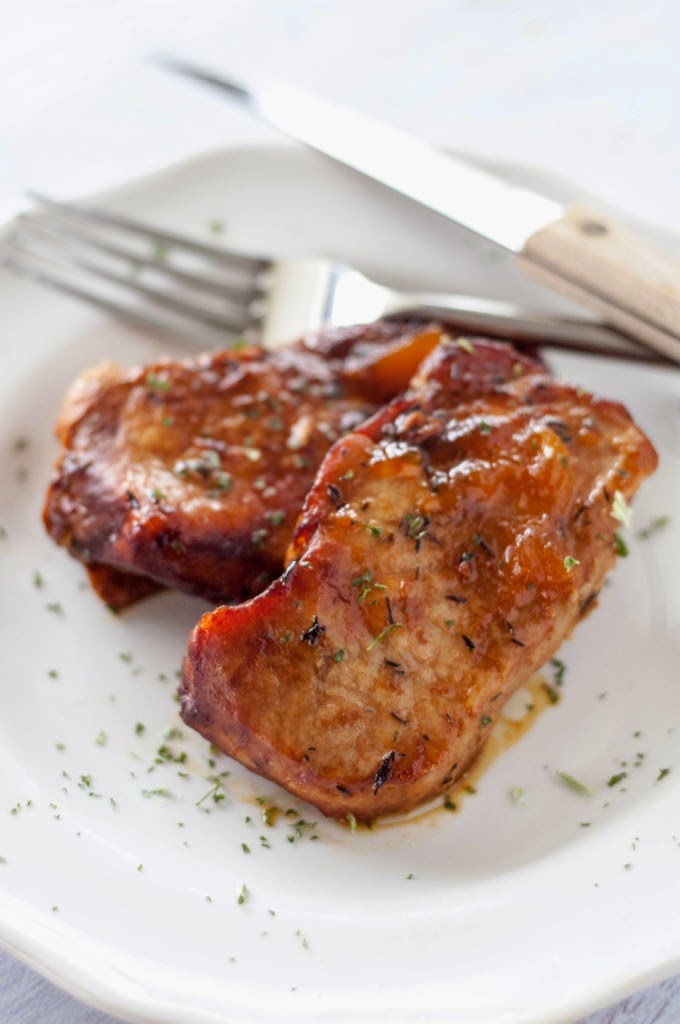 Crockpot Peach Glazed Pork Chops from Slow Cooker Gourmet Slow Cooker