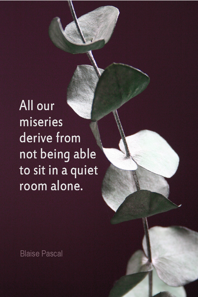 visual quote - image quotation for MEDITATION - All our miseries derive from not being able to sit in a quiet room alone. - Blaise Pascal