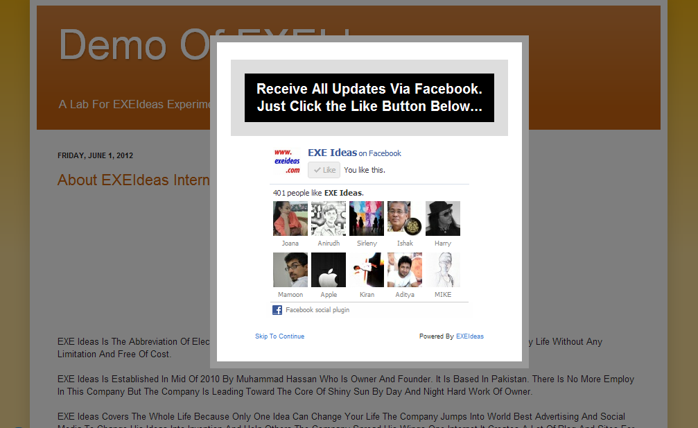 CSSLightBox POPUP Facebook Like Box Widget For Blog & site