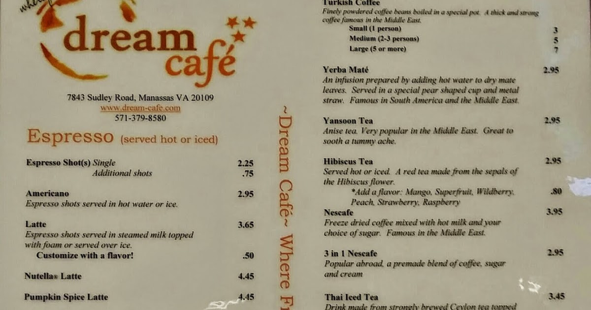 Dream Cafe Dream Cafe Coffee and Hookah Menu