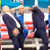Momento en que Alejandro Sabella cae de espaldas en el partido de Argentina - Bélgica