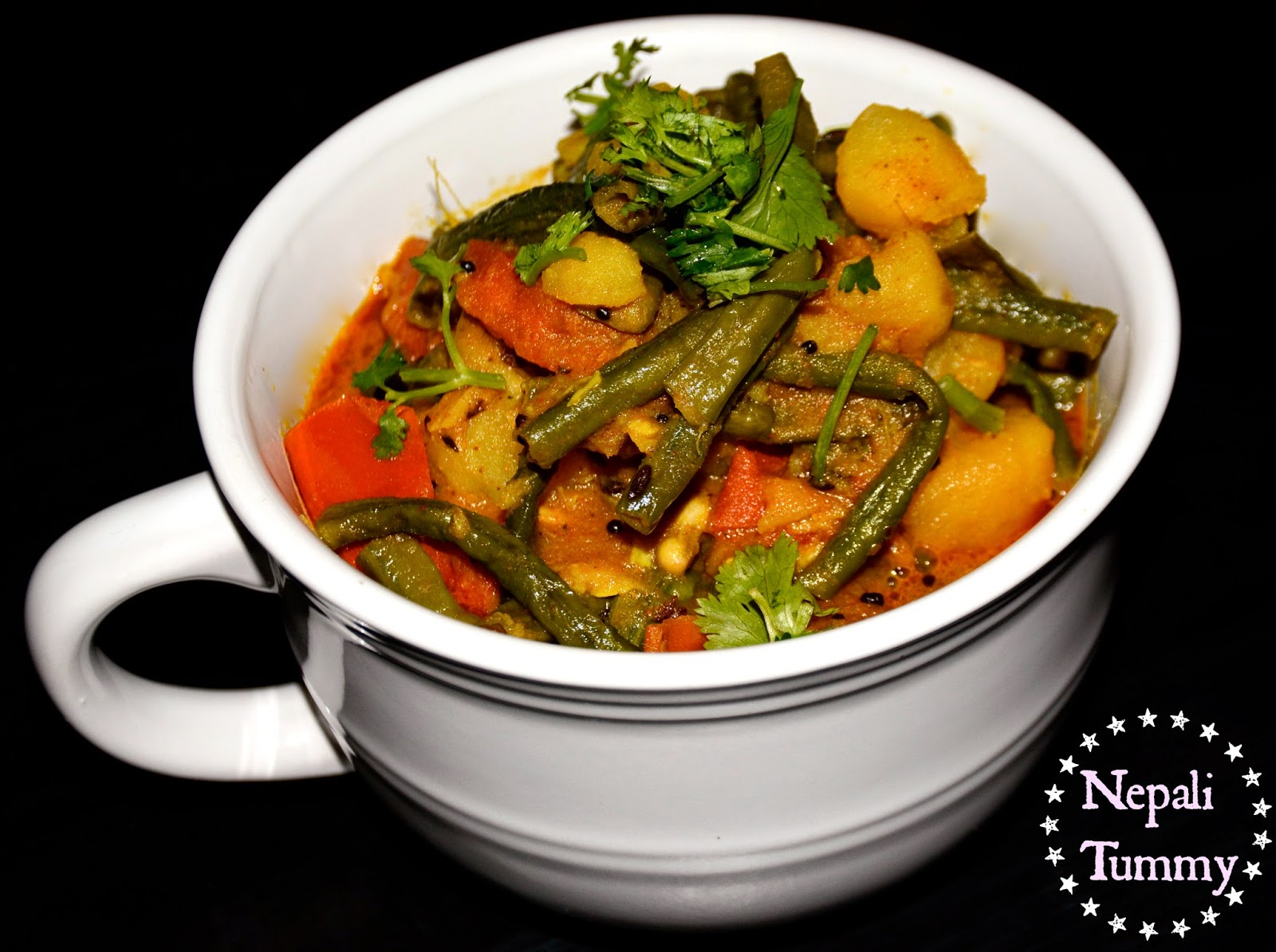 Nepali Tummy!! Aloo Bodi ko Tarkari (Long BeansPotato Curry)!!