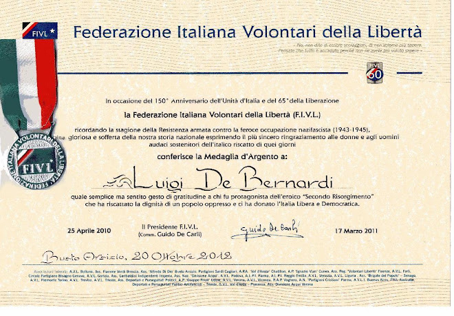 150° anniversario dell'Unità d'Italia e del 65° della Liberazione - Conferimento Medaglia d'Argento