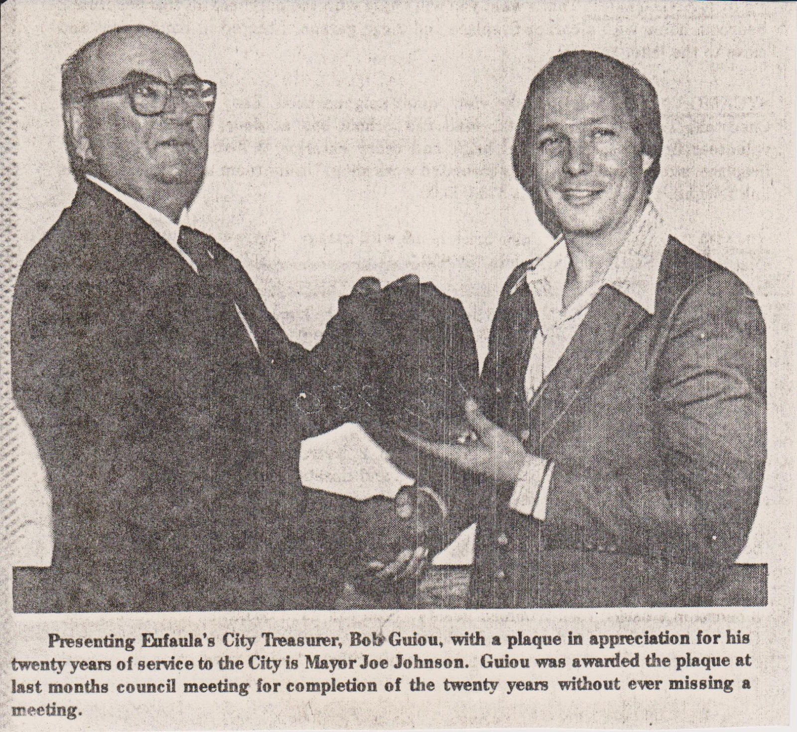 Joe Johnson Eufaula, Oklahoma Mayor Joe Johnson Presenting plague in