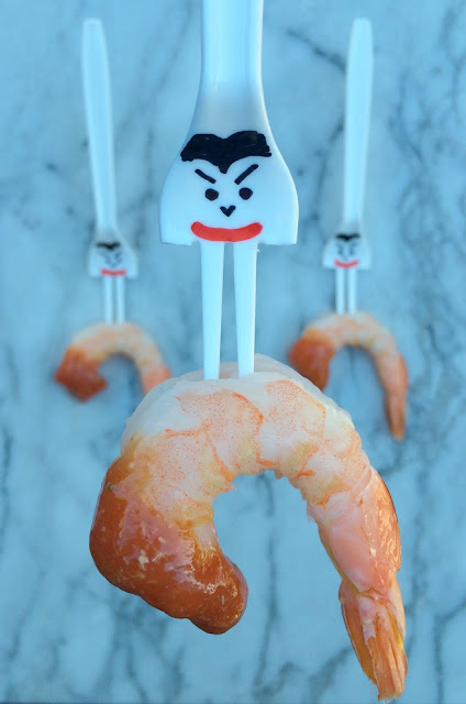 Vampire Shrimp with Bloody Mary Cocktail Sauce - Easy Halloween Appetizer with DIY Vampire Forks | www.jacolynmurphy.com