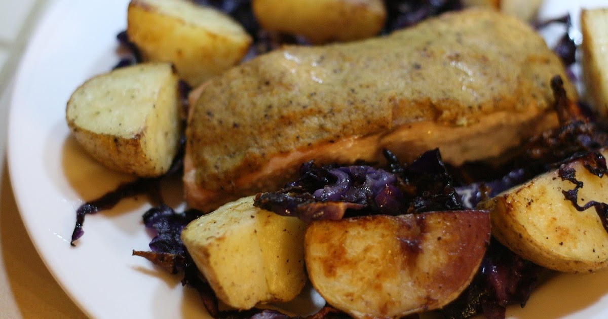 Laine's Recipe Box Roasted Salmon, Red Cabbage, and Potatoes
