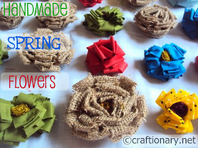 Fabric and Burlap Spring Flowers by Craftionary