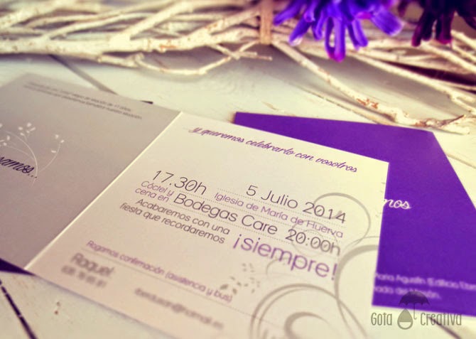 invitación de boda morado y gris Gota Creativa invitación de boda morado y gris Gota Creativa