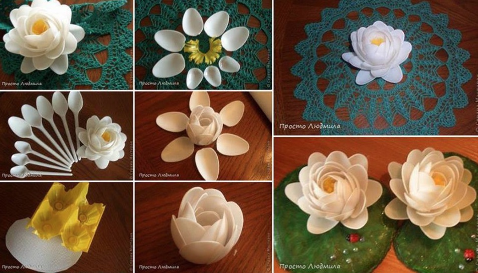 make flower From the plastic spoons Ideas for the home DIY