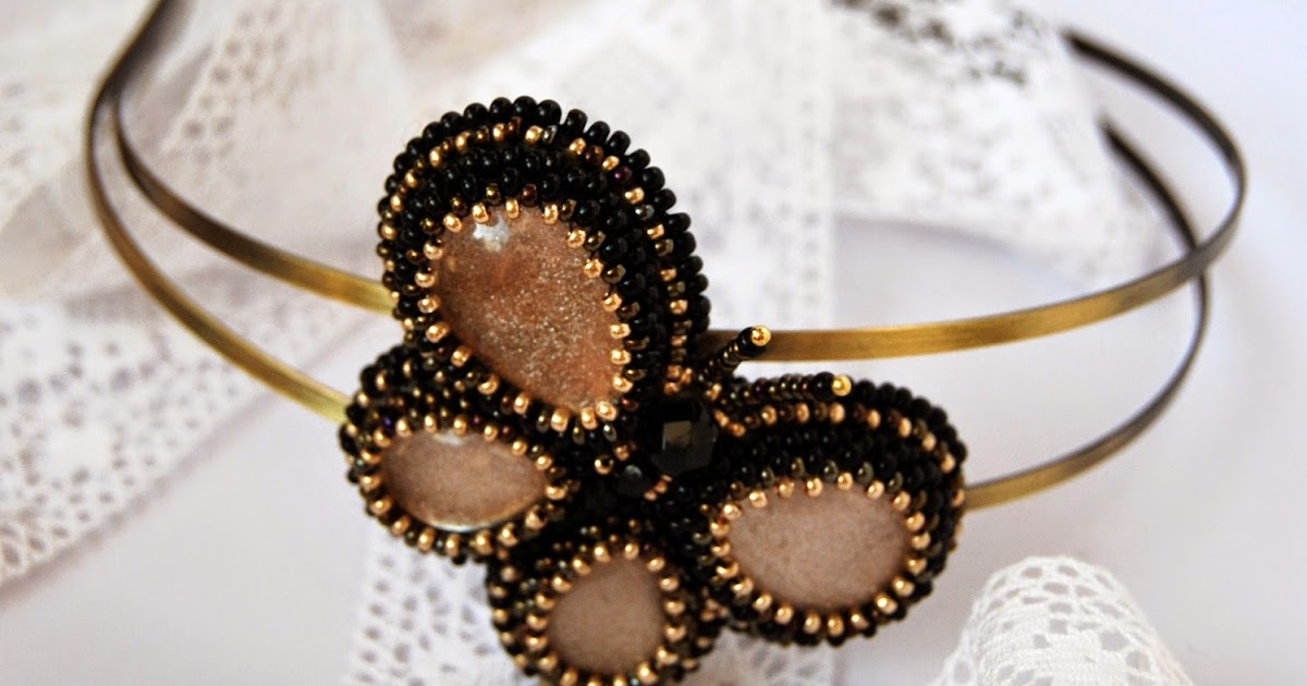 KistaT Jewelry Headband with golden bead embroidered butterfly