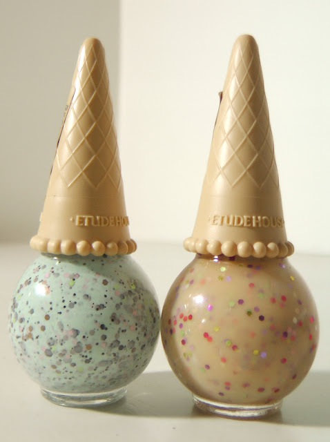 Etude House Sweet Recipe Ice Cream Nails #1 MintChoco Chip and #3 Apricot Candy