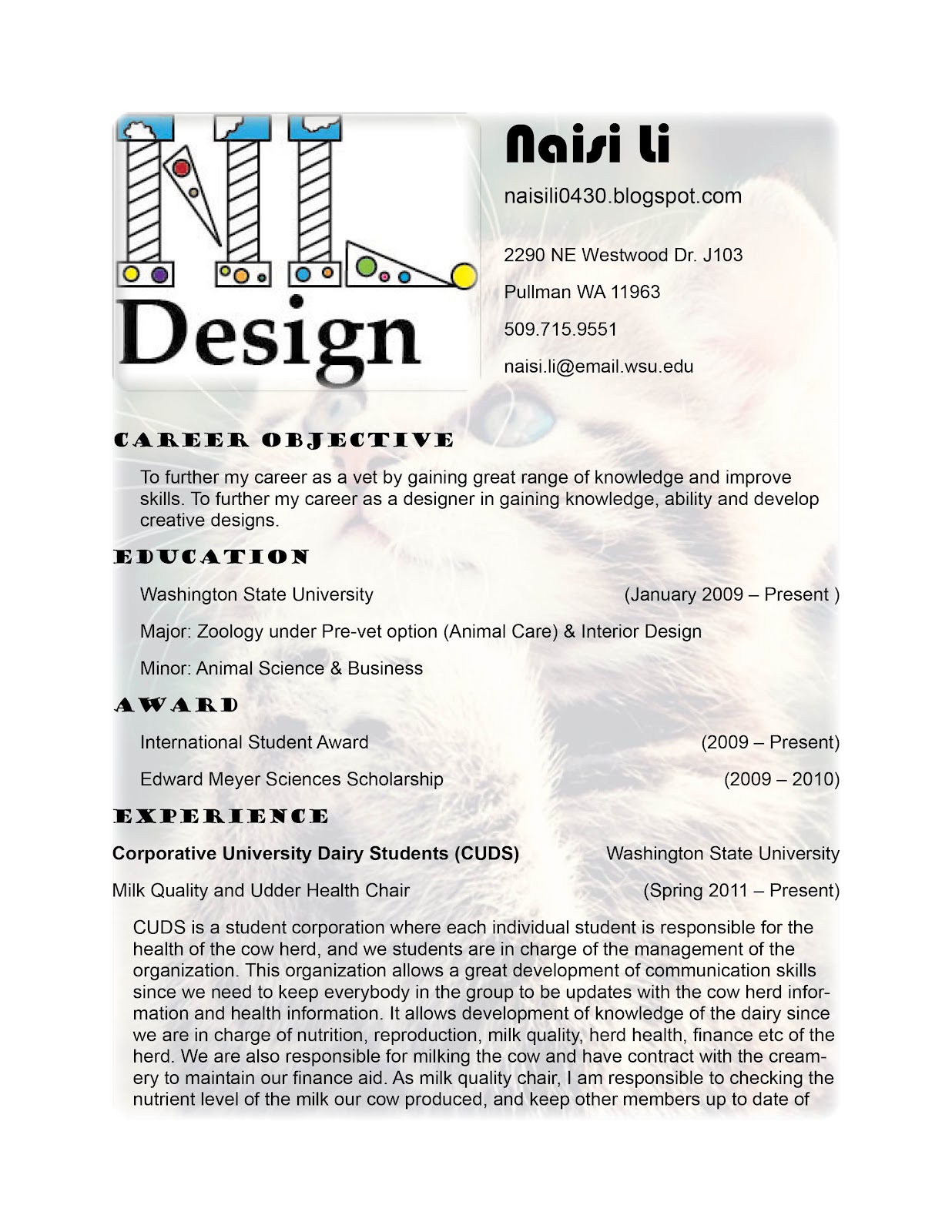 resume for interior design