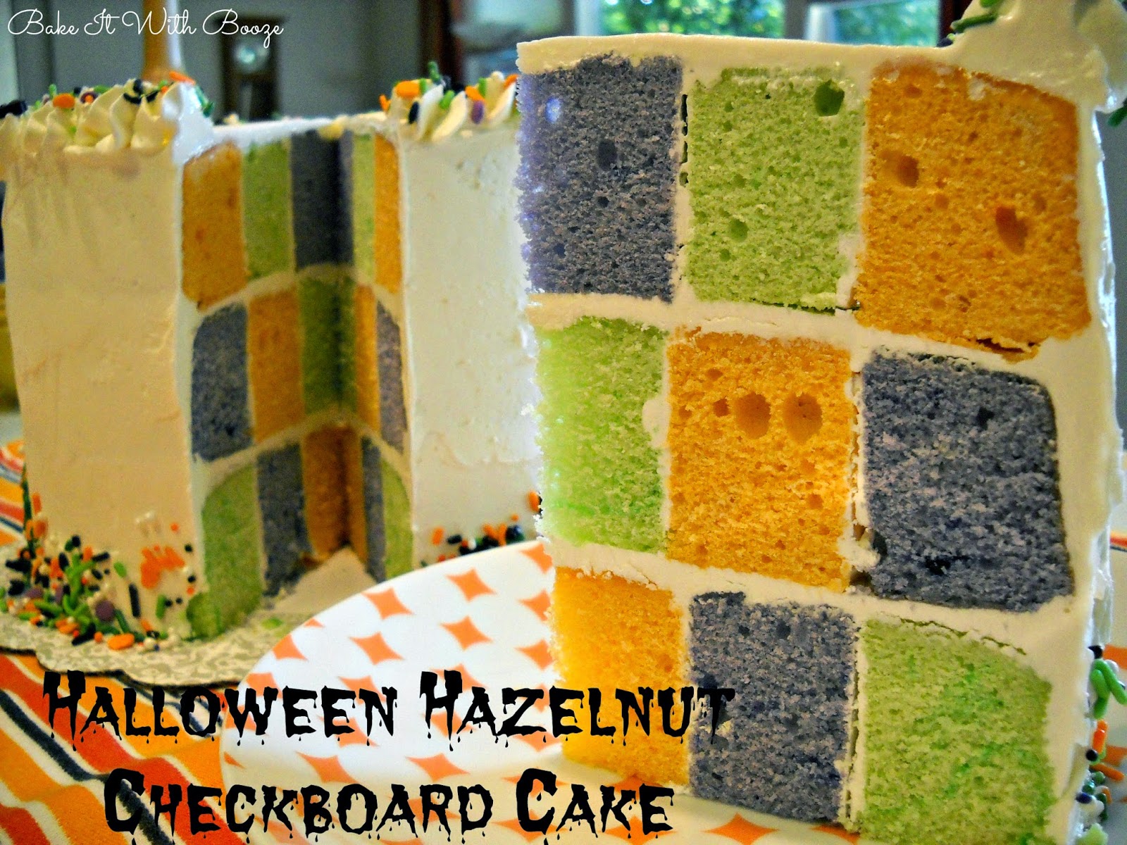 Halloween Hazelnut Checkerboard Cake