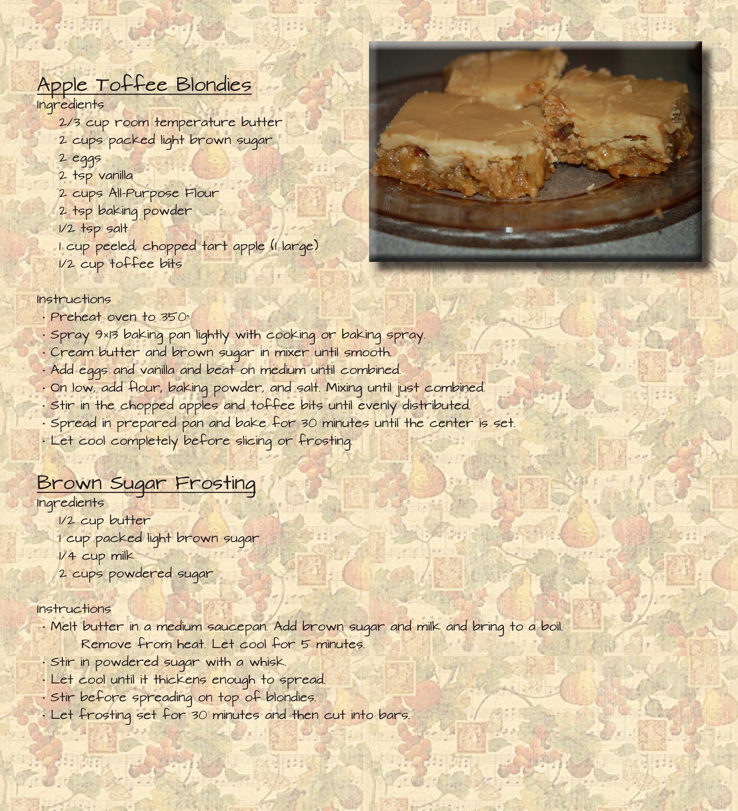 Lori Blaine Apple Toffee Blonde Brownies OMGOSH Yummy!