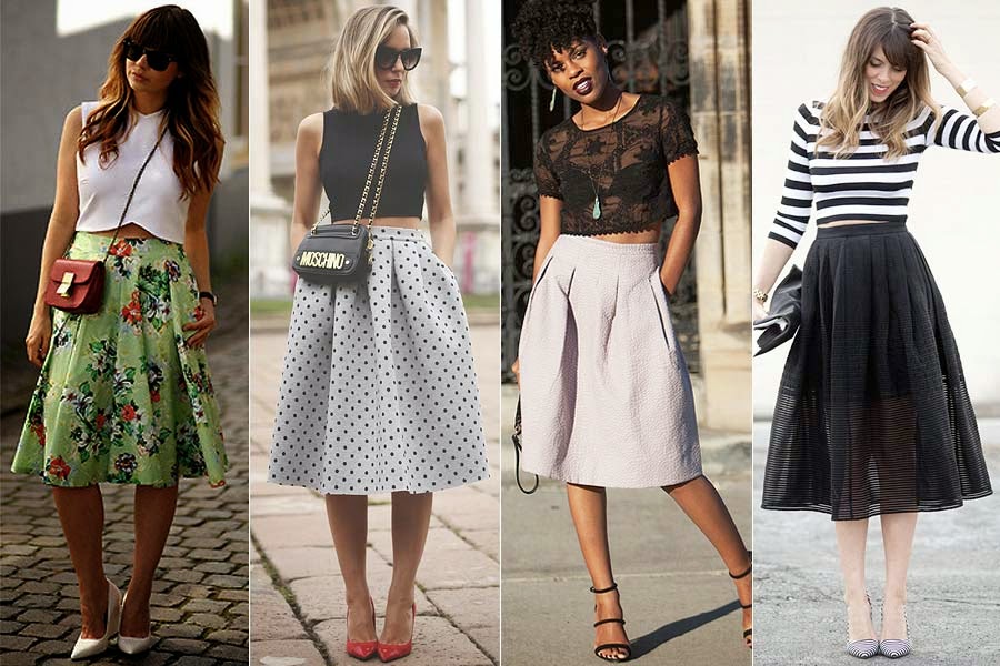 cropped com saia midi rodada