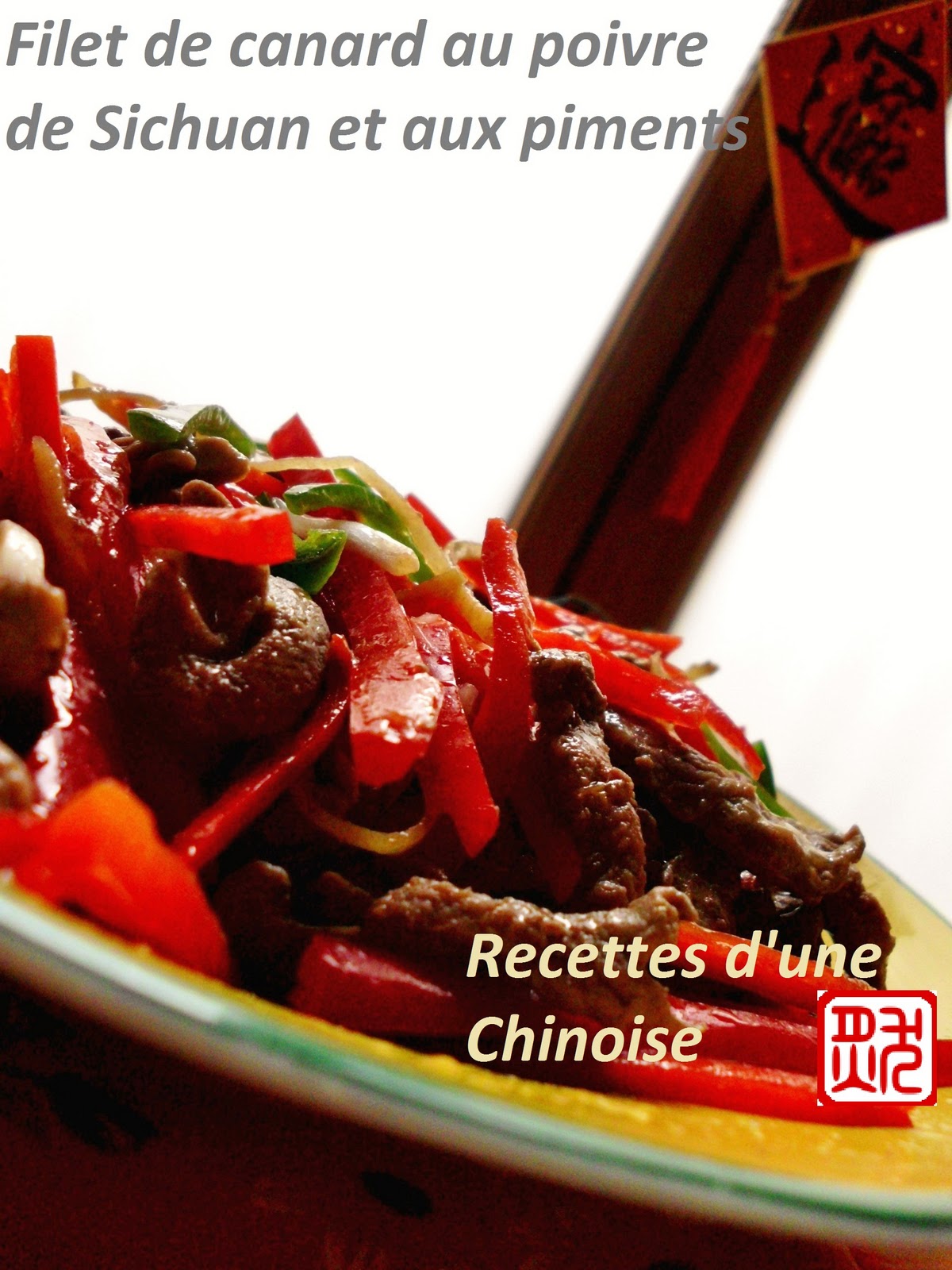 Recettes d'une Chinoise Filet de canard au poivre de Sichuan et aux piments 双椒鸭丝 shuāngjiāo yāsī