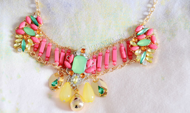 Bezel Box Mini Review: Jewelry Subscription Box - Armada Pastel Bib Bezel Box's Armada Pastel Bib is a beautiful, bold, bright statement necklace with colorful beads and gems.