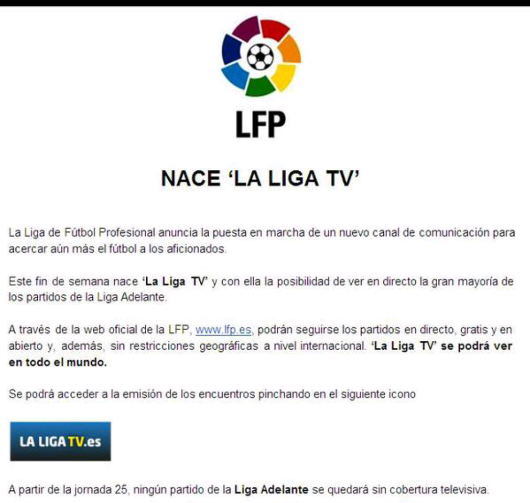 Fútbol de Segunda: Nace la plataforma 'La Liga TV' para ver la Liga