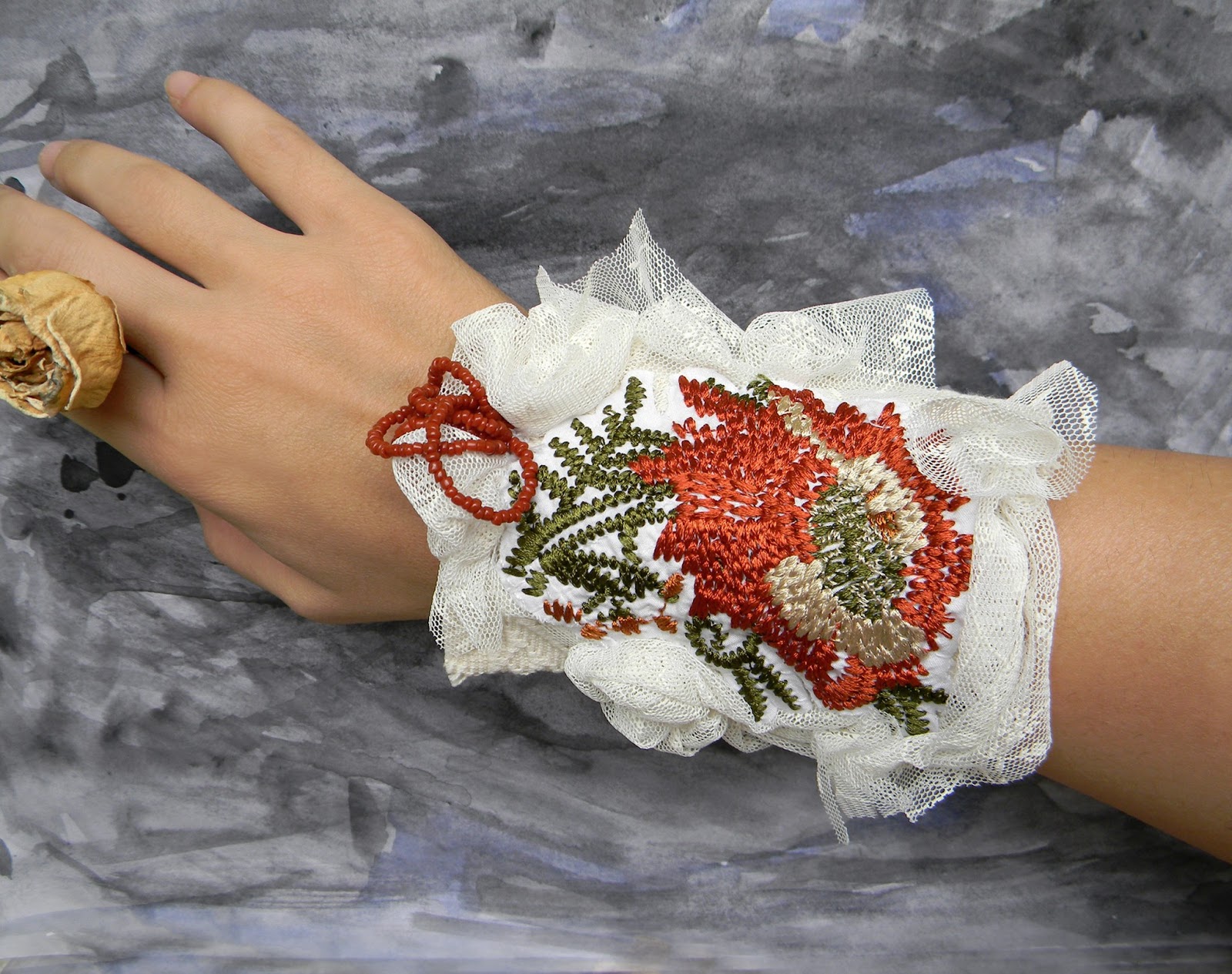 Unique Handcrafted Wrist Cuffs Textile Jewelry Shabby Bracelet