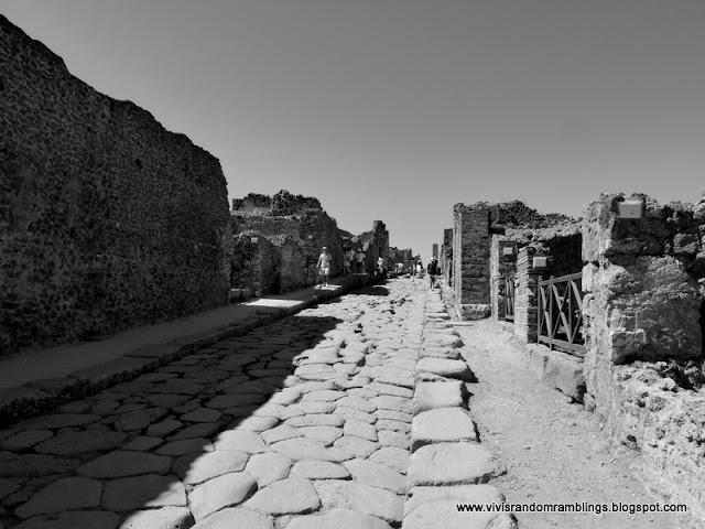 black and white photo of Pompeii, Italy