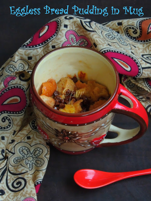 3 minutes Eggless bread pudding in mug