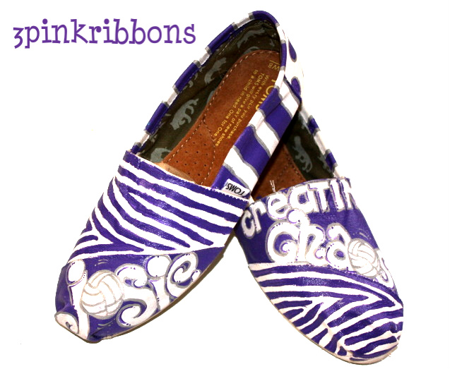 3pinkribbons "Creating Chaos" Volleyball Custom Hand Painted TOMS Shoes