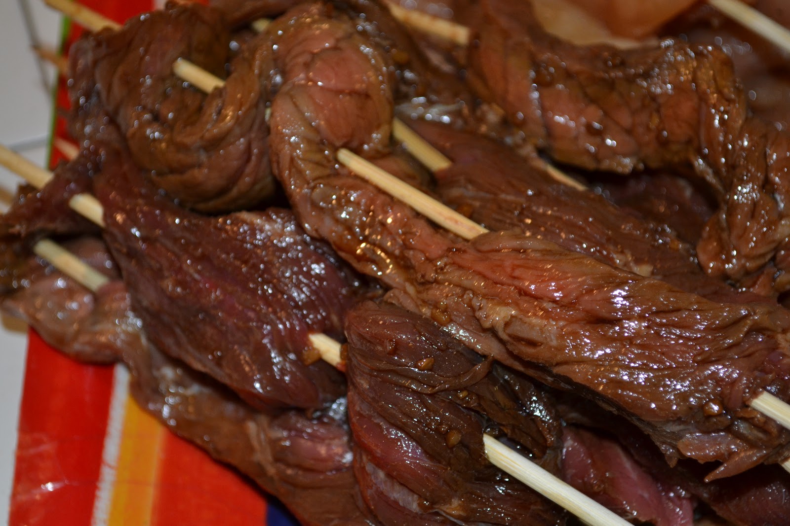 Purple Tailgating Mama Asian Flank Steak Skewers