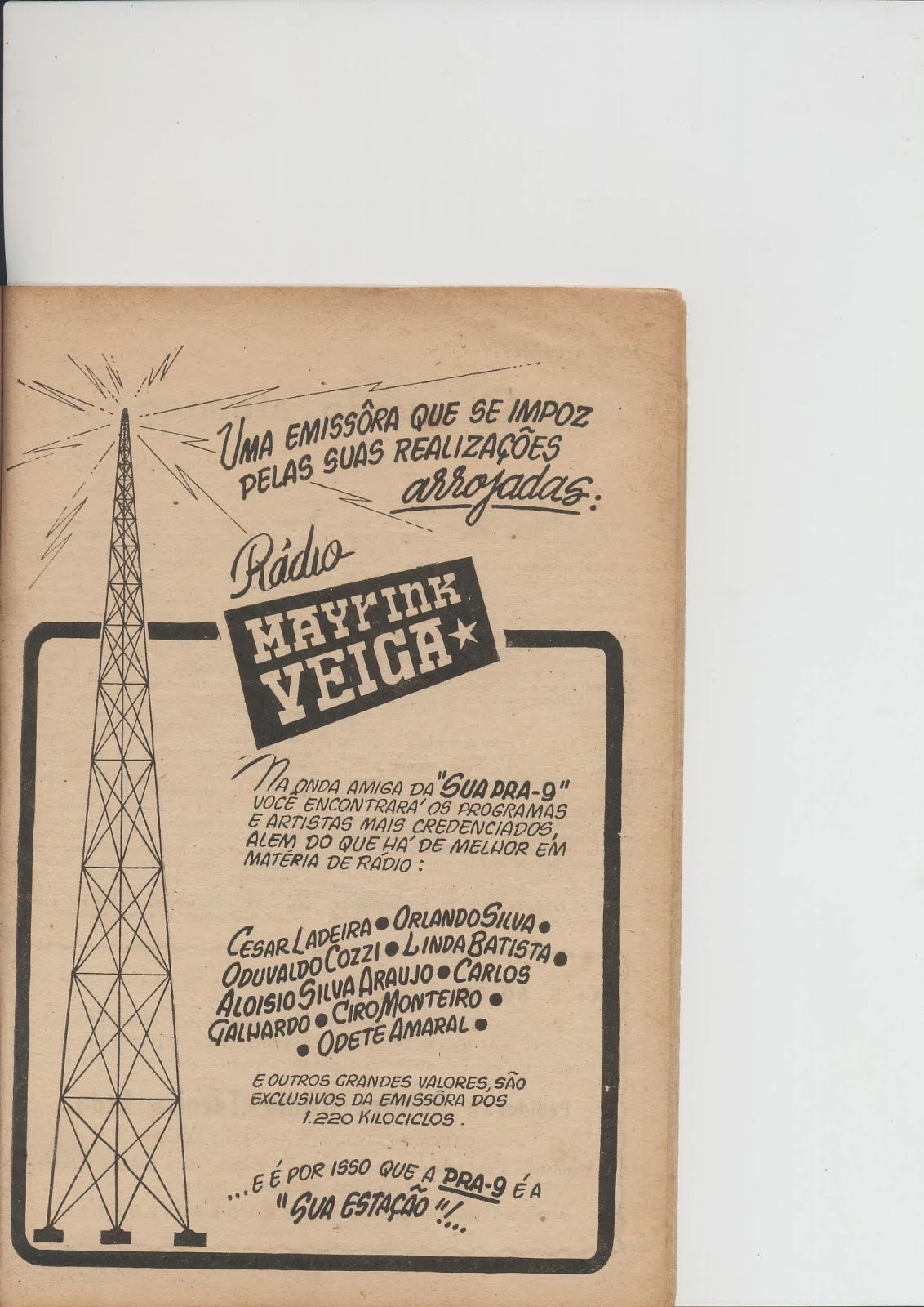 Anuncio da rádio Mayrink Veiga ano 1948