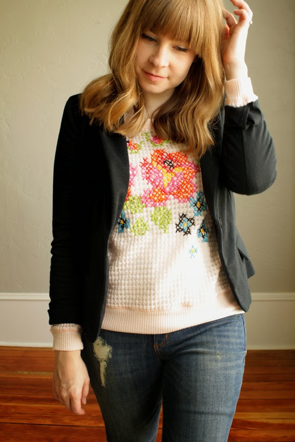 Über Chic for Cheap DIY Floral Cross Stitch Sweater